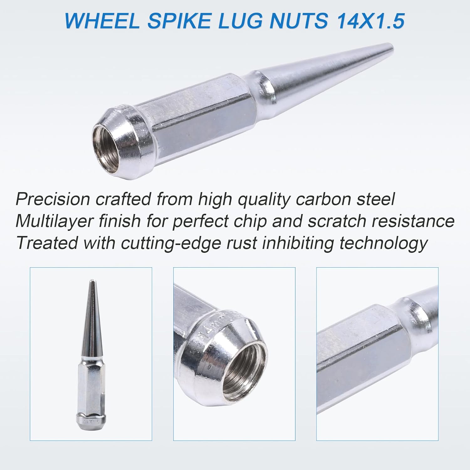 JDMSPEED New Wheel Spike Lug Nuts (24pcs) with 1 Socket Key Chrome 14x1.5 4.5 Tall 6 Lug 14mmx1.5 Replacement for GMC Chevy Ford Vehicles