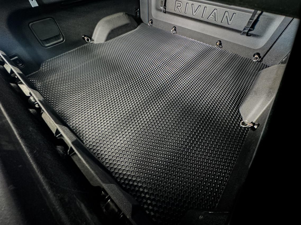 Heavy Duty Impact Absorbing Precision Fitment Bed Mat for Rivian R1T by Team 1EV - Automotive Grade PVC (Rubber-Like, Without The Rubber Smell) (3D Hex Shape Surface)