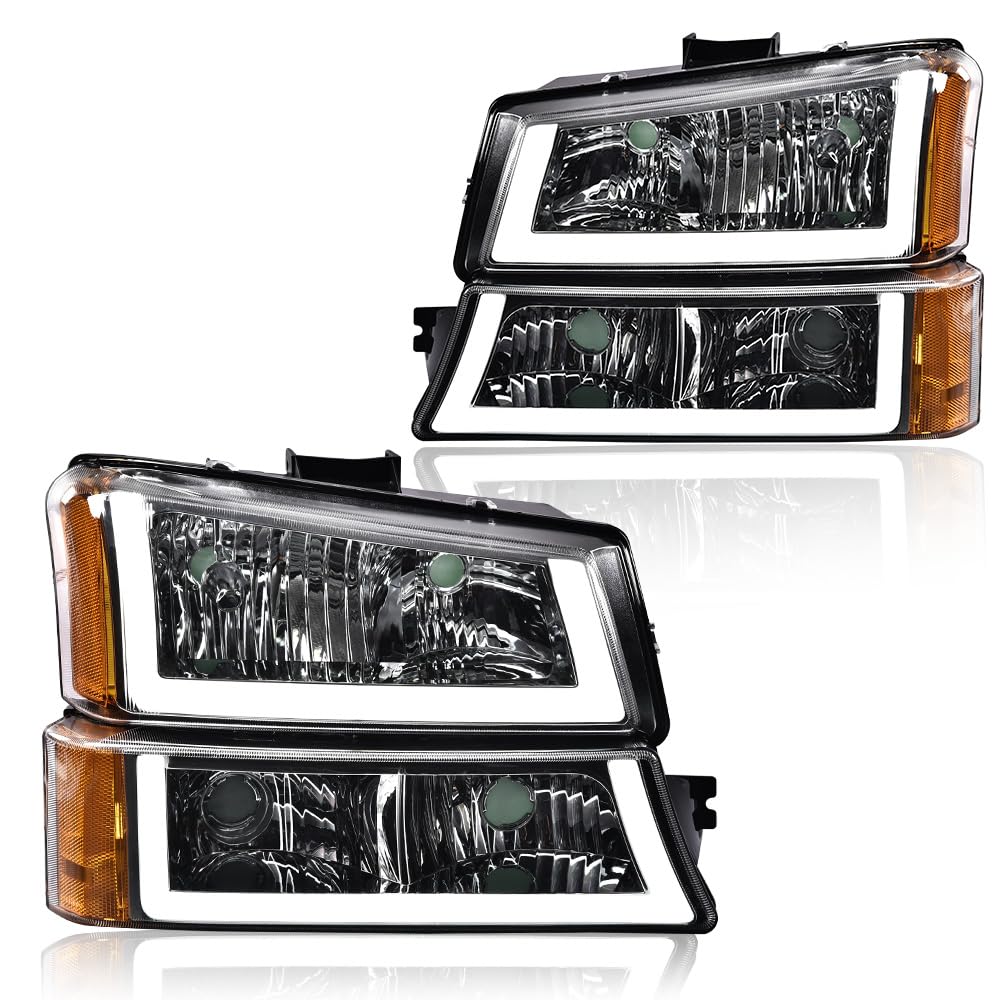 GRAND ORANGE LED Headlight Assembly, Compatible with 03-06 Chevy Silverado 1500 2500 3500 HD Model/Fit 03-06 Avalanche 1500 2500(Fit No Cladding only) Clear Lens Chrome Housing Amber Corner