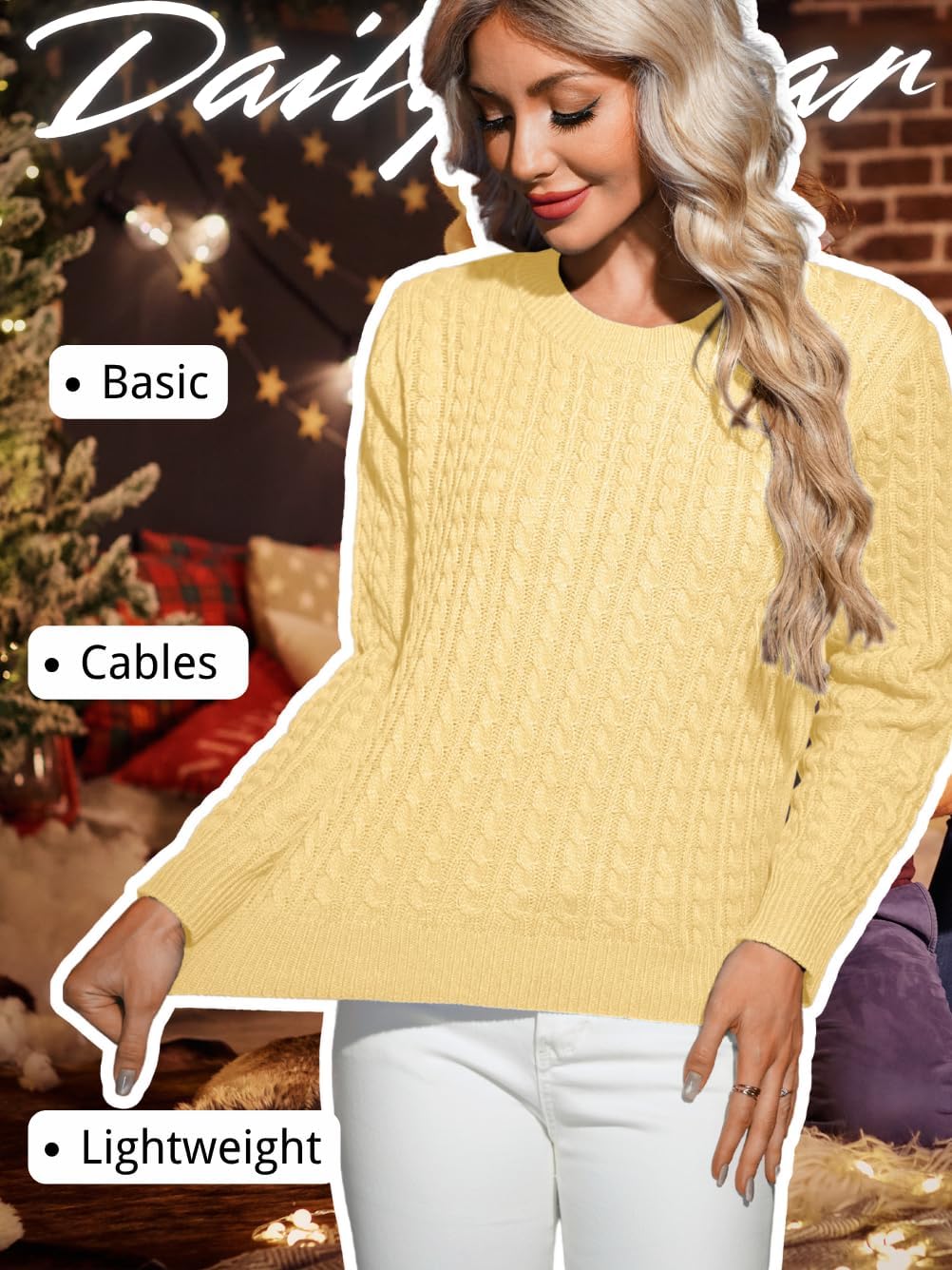 Women's Dressy Fitted Cable Knit Sweater Lightweight Soft Classic Casual Pullover Trendy Fall Outfits