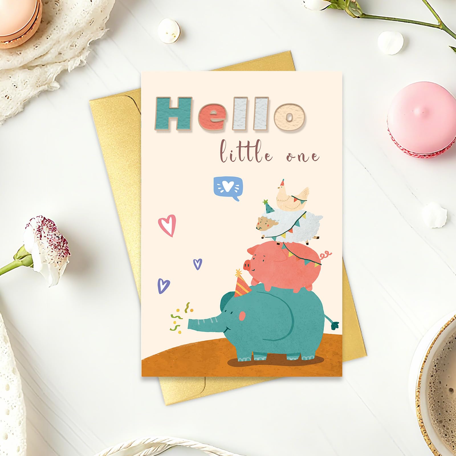 Zabawna kartka na baby shower dla chłopca dziewczynki, urocza nowa kartka dla nowych rodziców, prezenty ujawniające płeć, Hello Little One
