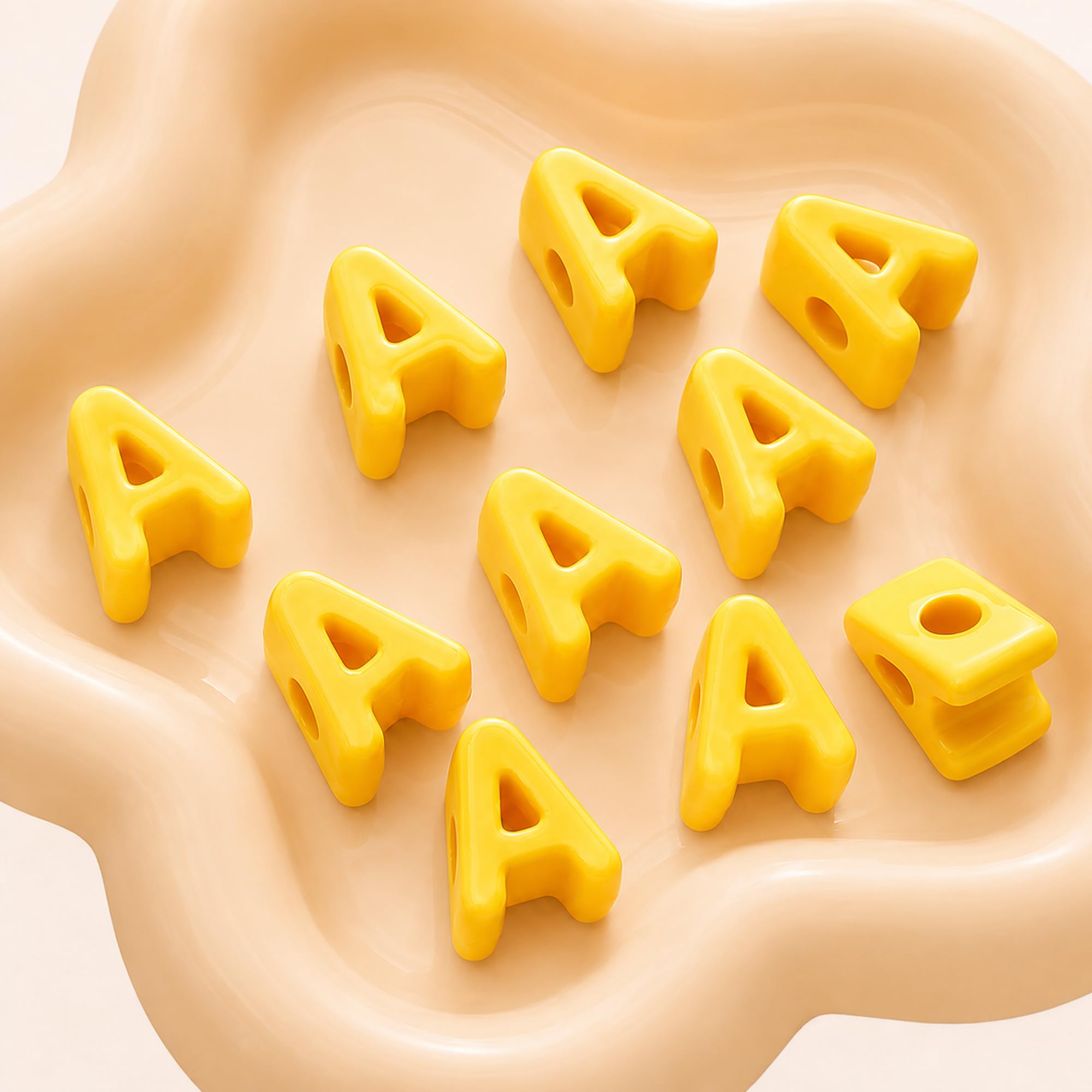 Letter Beads, 10pcs Alphabet Beads, Large Acrylic Letter Beads with 6mm Holes for Bracelet Making, Jewellery, Keyrings and Craft Projects (Yellow, Letter A)
