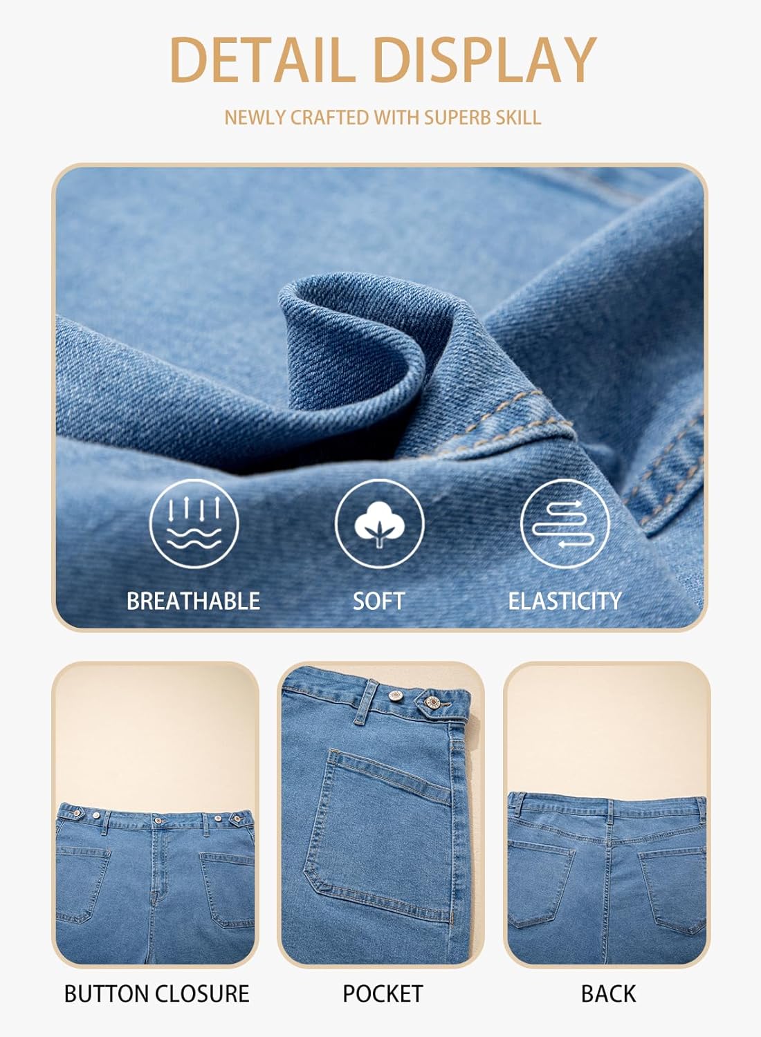 Eytino Women Plus Size Denim Shorts Trendy Stretch High Rise Rolled Hem Summer Casual Jean Shorts with Pockets(1X-5X) - Image 5