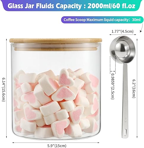 Miniatura 3 de Tarros grandes de vidrio con tapas, cuchara, harina, azúcar, recipientes de almacenamiento para galletas, boca ancha, tarro de iniciación de masa