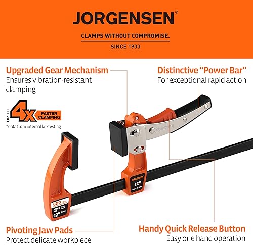 Miniatura 3 de Jorgensen Juego de abrazaderas de barra de 12 pulgadas, abrazadera de barra de trinquete para carpintería, abrazadera de engranaje de liberación