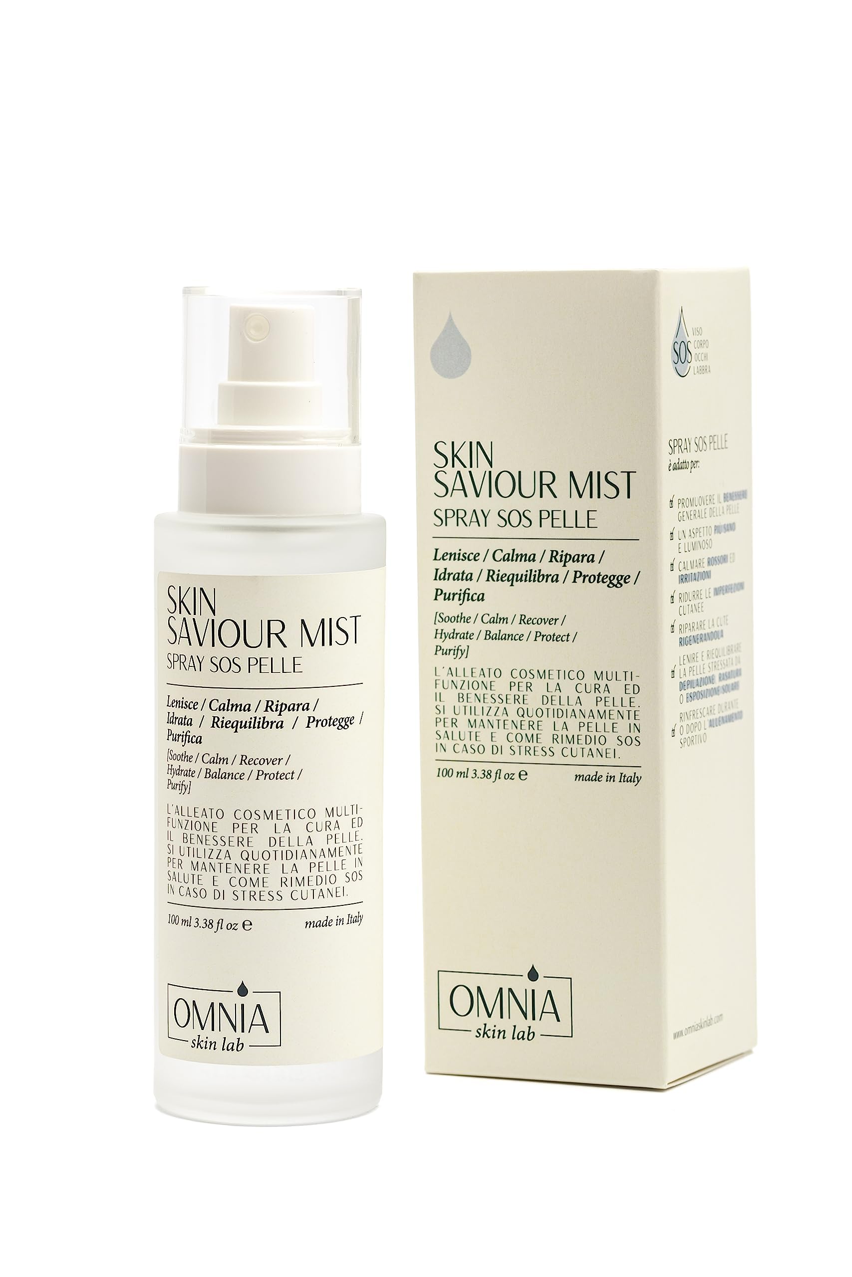 OMNIA Skin Saviour Mist Viso e Corpo Multiuso 7 in 1 Naturale con Acido Ipocloroso Spray Viso Lenitivo, Calmante, Riparatore, Idratante, Riequilibrante, Protettivo, Purificante, Anti acne