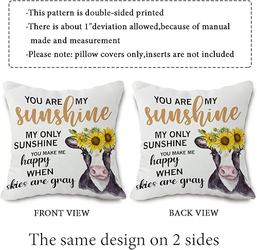 Miniatura 3 de Funda de almohada con citas inspiradoras, con texto en inglés "You are My Sunshine", decoración de cama para el hogar, cama, diseño de vaca y