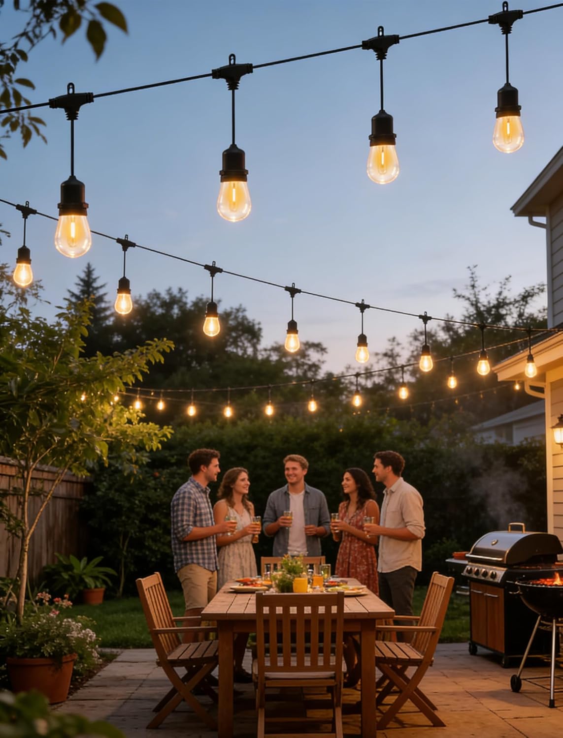 Outdoor String Lights 30FT, Patio Lights Outdoor Waterproof, Plug-in Hanging Lights with Shatterproof LED Bulbs, 2700K Warm White, E12 Connectable Lights for Porch Backyard Balcony Gazebo