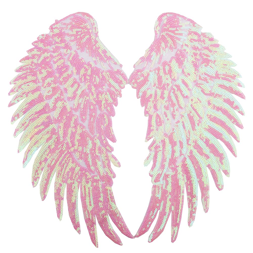 LOCOMO Large Sequin Angel Wing Iron On Patch Sew On Patch DIY Applique Motif for Clothing Jacket Decoration