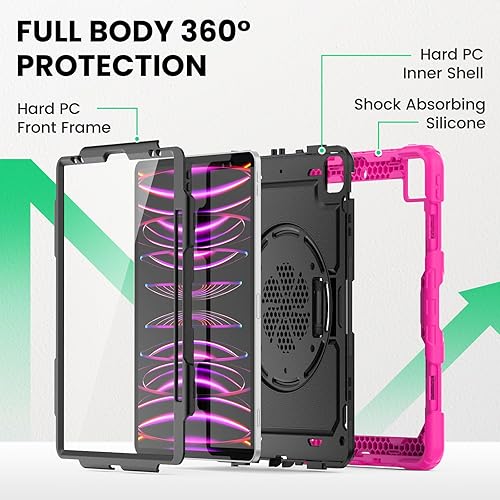 Miniatura 5 de SEYMAC Funda para niños para iPad Pro 12.9 2022202120202018, resistente protección a prueba de golpes con protector de pantalla, soporte giratorio