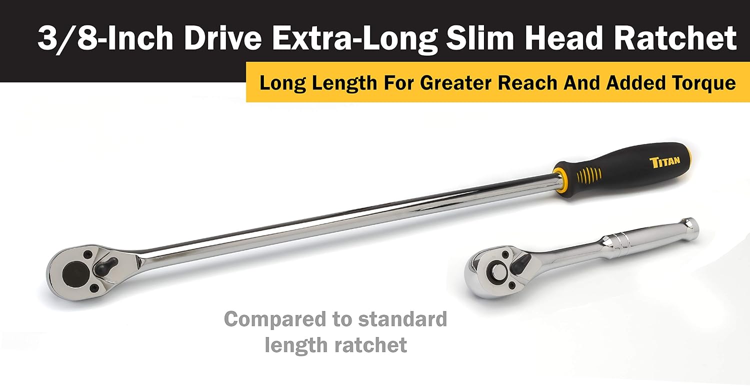 Titan 11362 3/8-Inch Drive x 17-1/2-Inch 36-Tooth Extra-Long Slim Head Ratchet