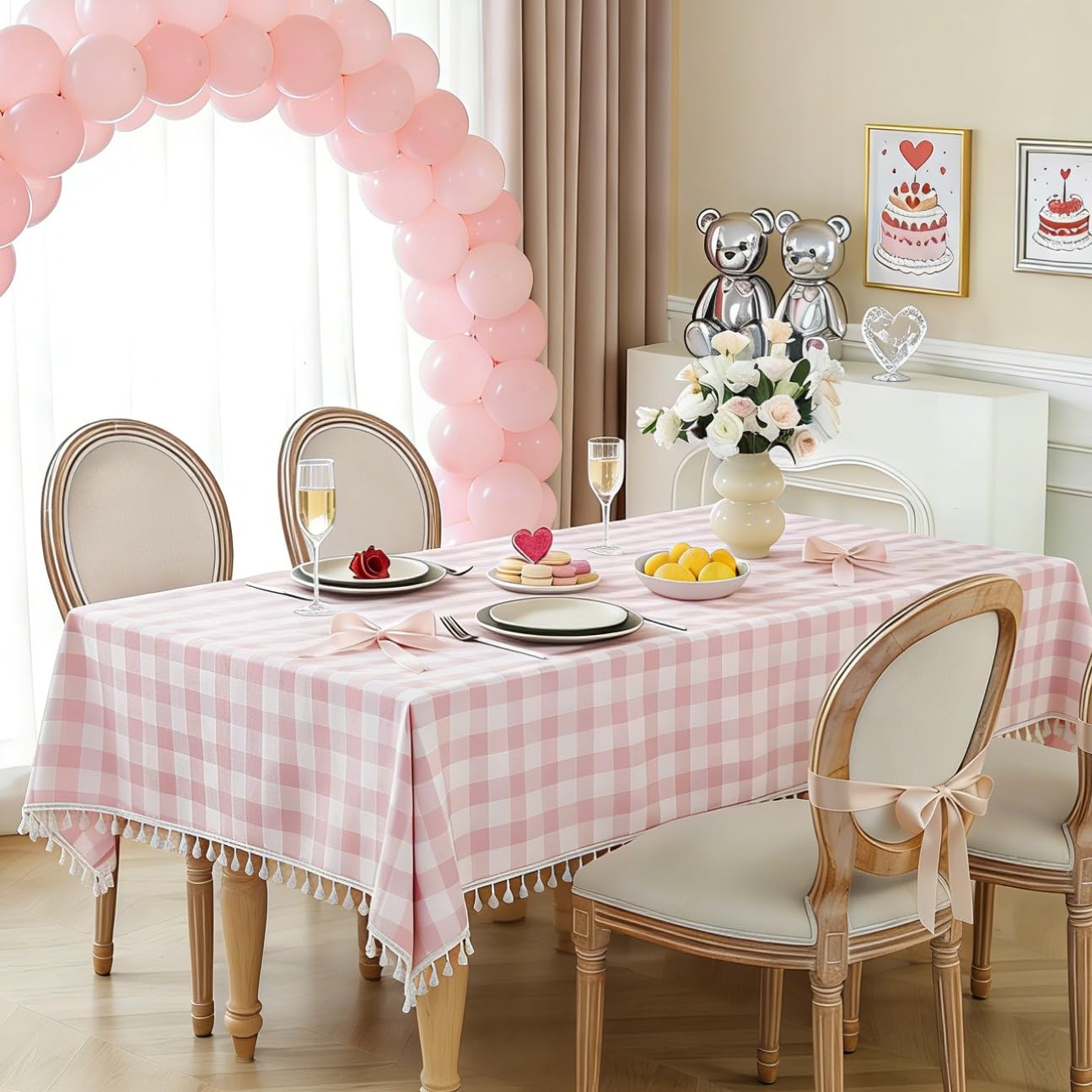 Amazon.com: Laolitou Spring Pink Checkered Tablecloth Square