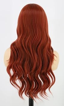 Topcosplay Women Wigs Red Long Wavy Curly Wig Middle Part Full Wigs Synthetic Halloween Costume Wig