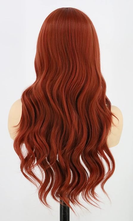 Topcosplay Women Wigs Red Long Wavy Curly Wig Middle Part Full Wigs Synthetic Halloween Costume Wig