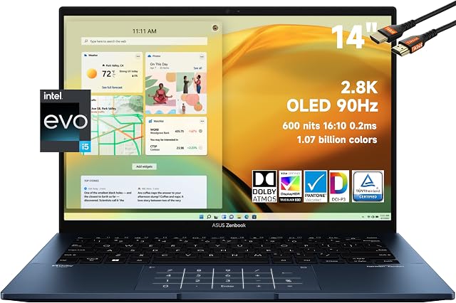 ASUS 2022 Latest Zenbook 14" 2.8K OLED Business Laptop, 12th Gen Intel Evo i5-1240P 12 Cores, 600 nits 90Hz 100% DCI-P3, 18 hrs Battery Life, Thunderbolt 4 (8GB RAM | 256GB PCIe SSD)