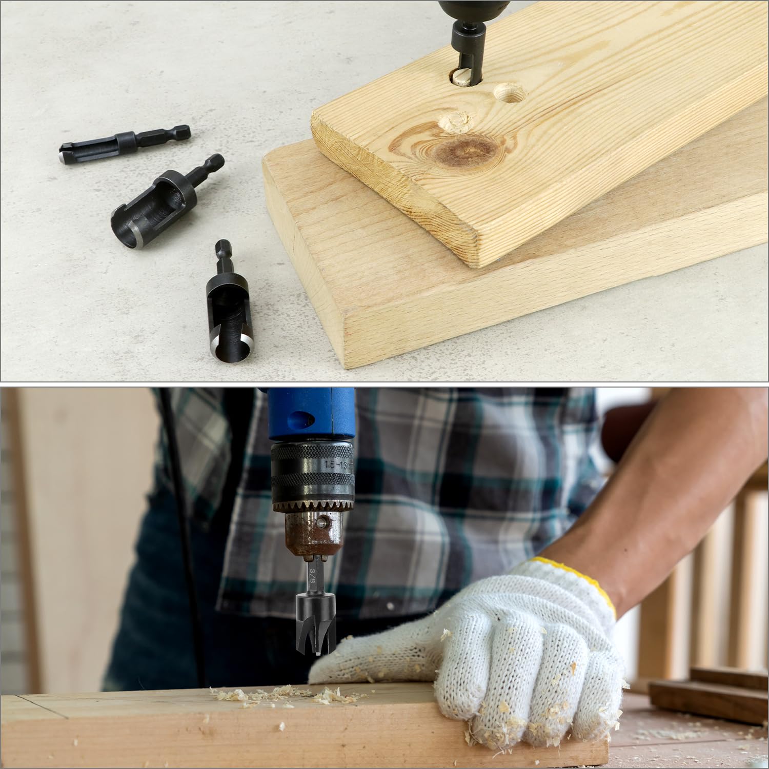 QWORK Wood Plug Cutter Drill Bit Set, 8Pcs, Includes 1/4", 5/16", 3/8", 1/2" Sizes, 1/4 Inch Hex Shank — Amazon image 7