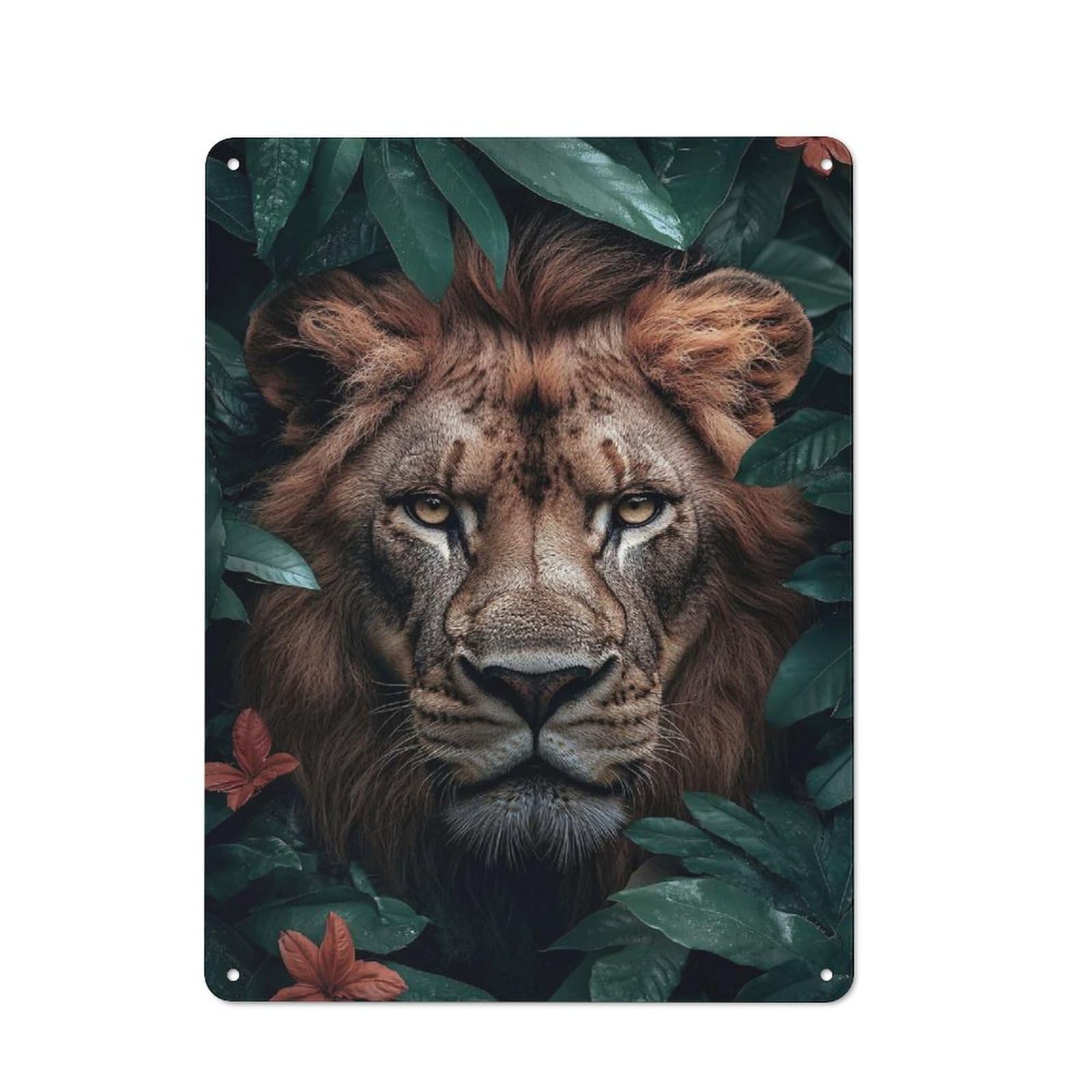 Creative Majestic Lion in Lush Greenery Office Metal Sign 40x30cm, Study Room Decor for Workspace, Cafe, Shop Or Desk Area