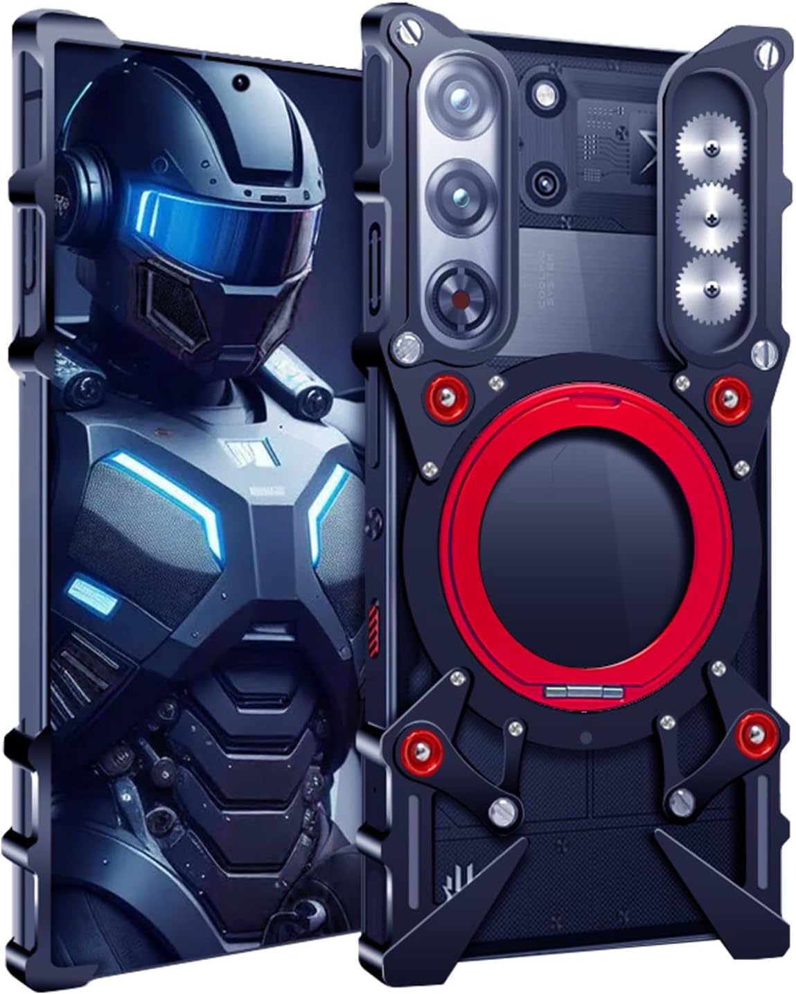 For ZTE Nubia Red Magic 10S pro/10S pro Plus/10 Pro / 10 Pro Plus Case, Premium Aluminum Cool Metal Frameless Design Bumper case ，360° Rotating Stand Ultra Hollow Mechanical Gears Design (Black)