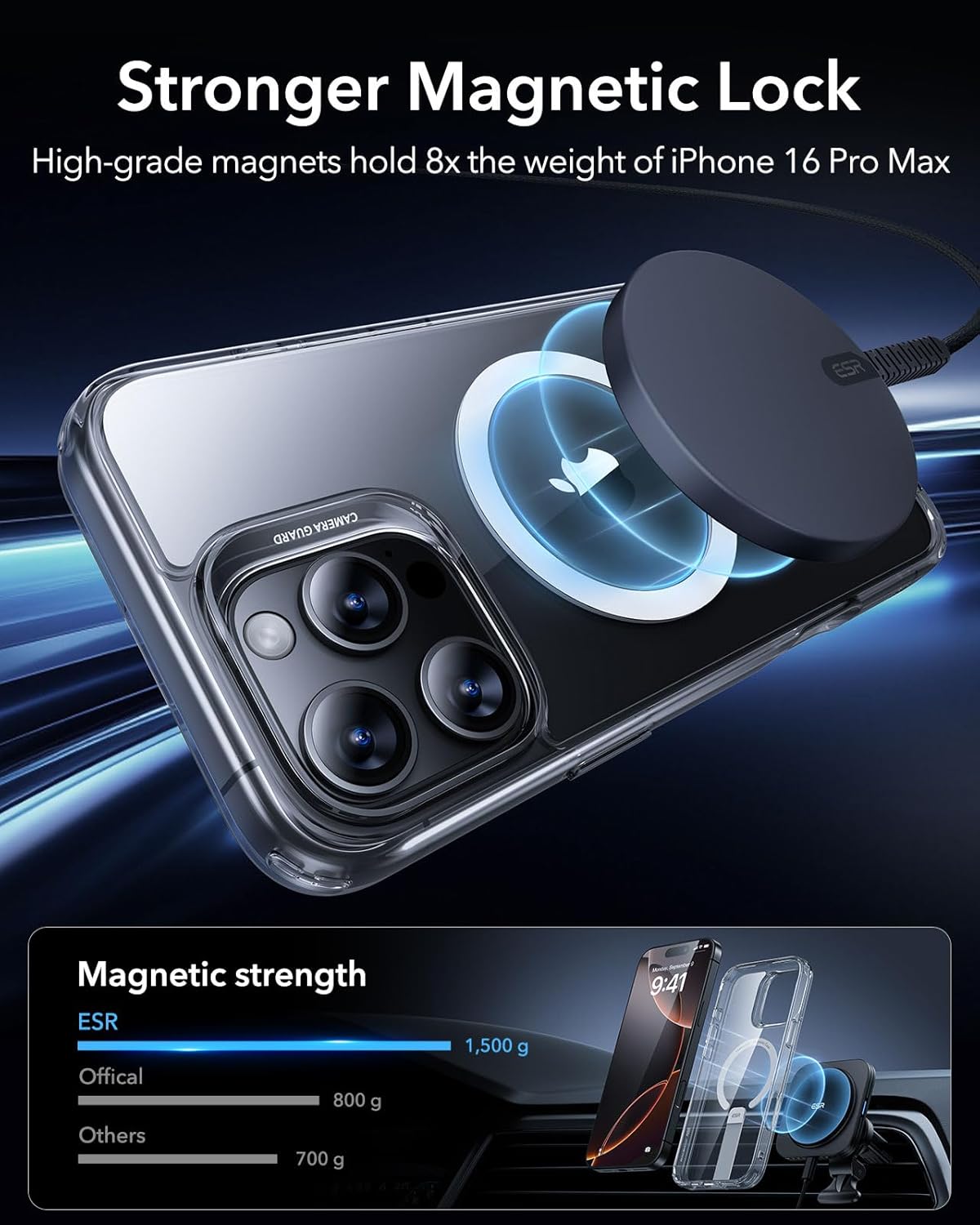 ESR for iPhone 16 Pro Max Case with Kickstand, Compatible with MagSafe, Magnetic Case for iPhone 16 Pro Max, Fully Adjustable Flickstand, Military-Grade Shockproof, Boost Series, Clear - Image 4