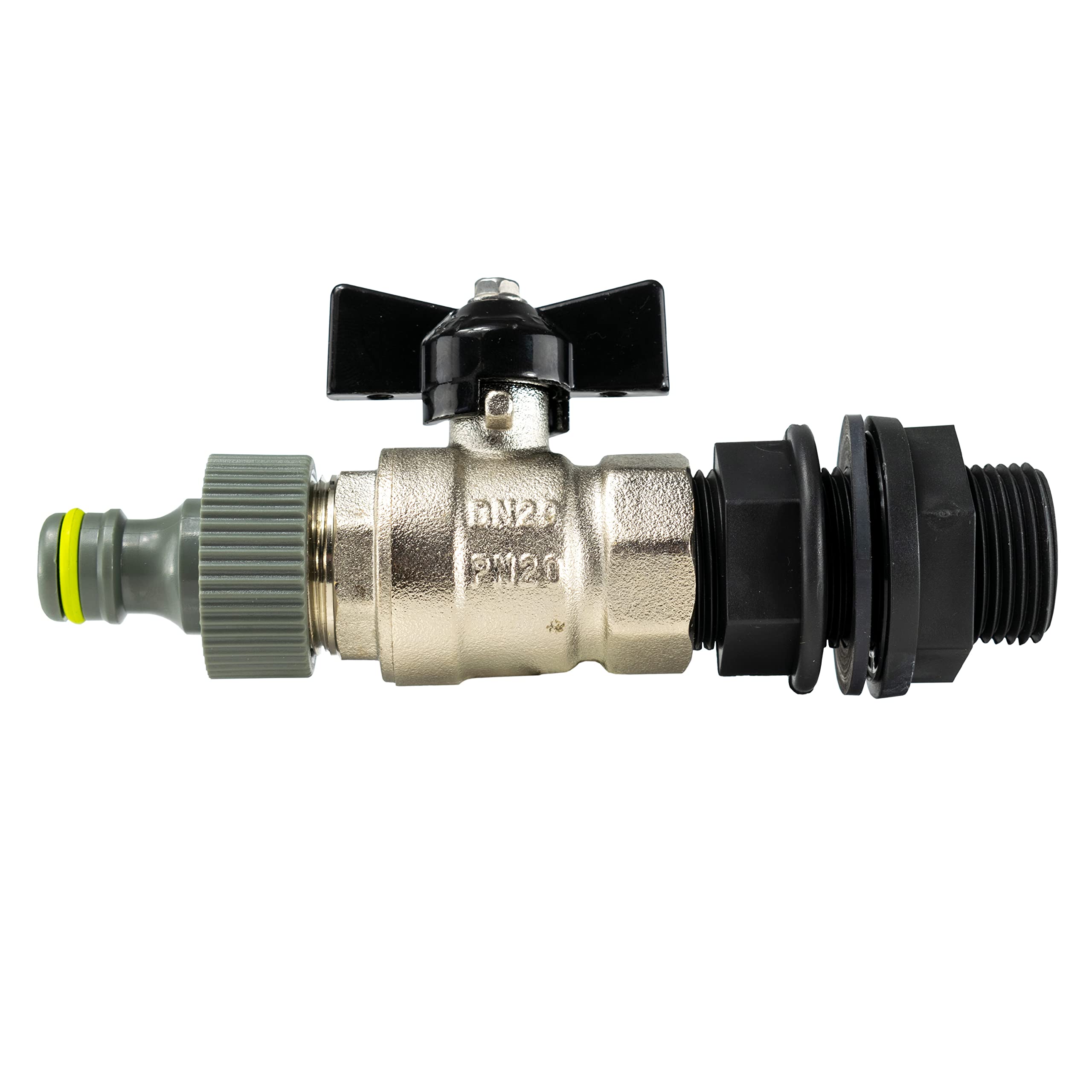 Cost Wise Black|Green|Grey Waterbutt/Water Tank Metal Butterfly Tap Kit Universal Click-Lock Connection (1" Bsp)
