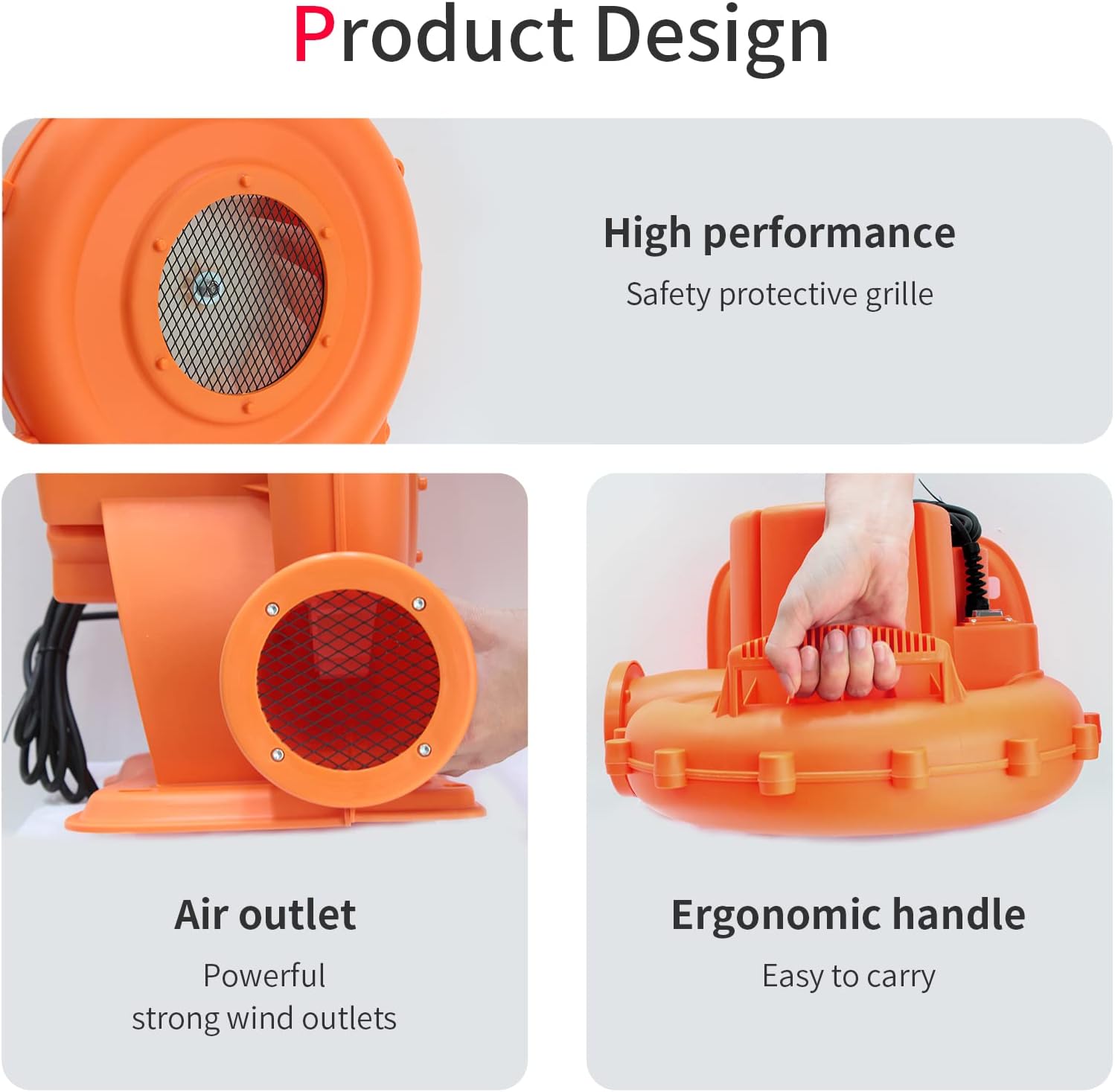 450w (0.6hp) Inflatable Blower Fan Replacement Air Blower for Bounce House, Inflatables, Inflatable Water Park Water Slide, Commercial Grade Bouncers and Movie Screens