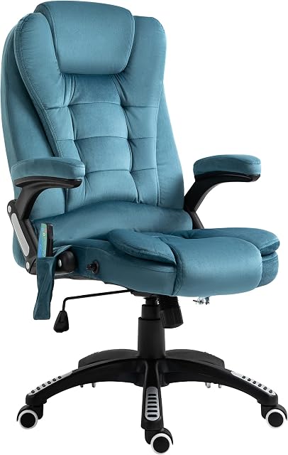 Vinsetto Massage Office Chair Recliner Ergonomic Gaming Heated Home Office Padded Velvet-Feel Fabric & Swivel Base Blue