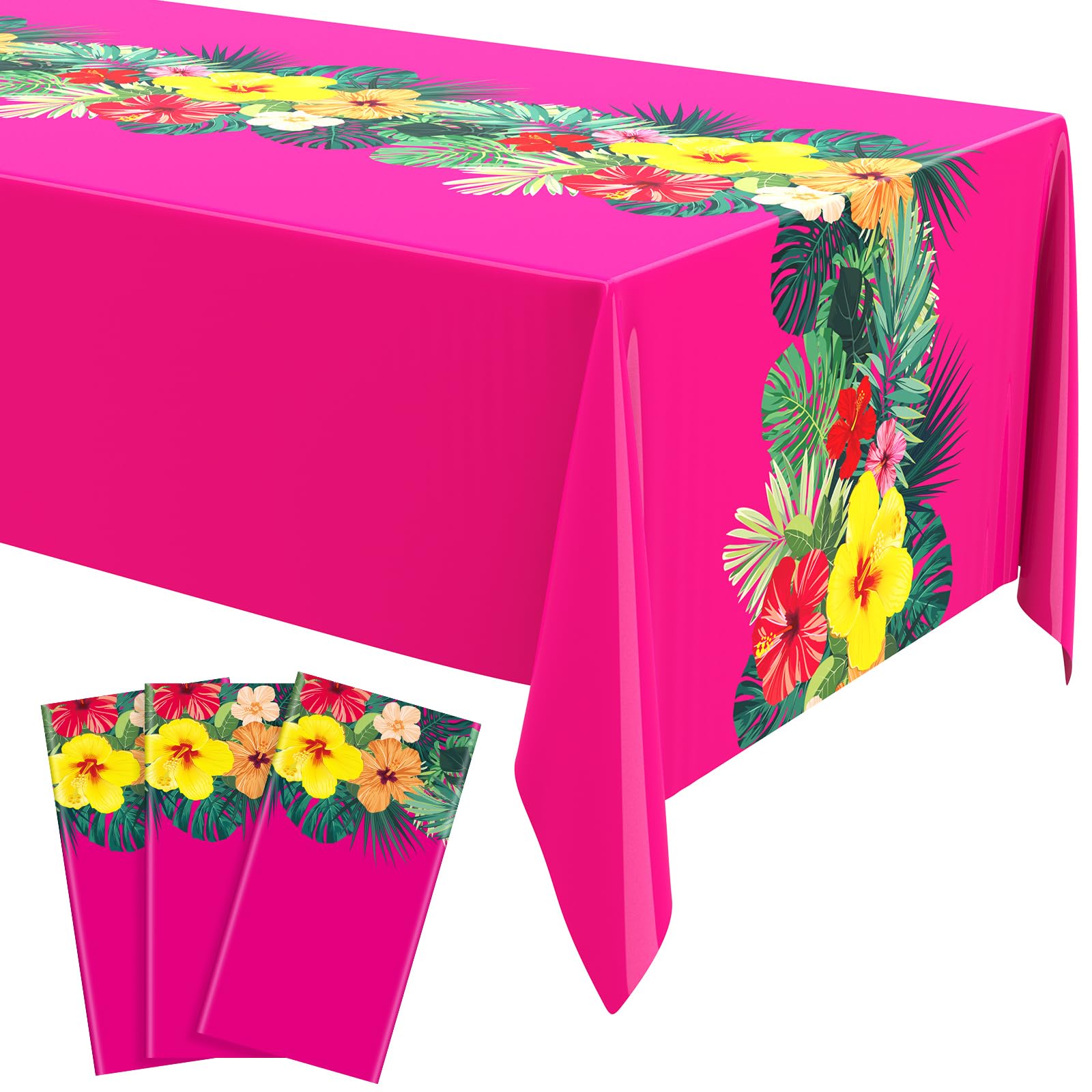Irenare 54 x 108'' Hawaiian Luau Tablecloths,Rose Red,3 Sheets