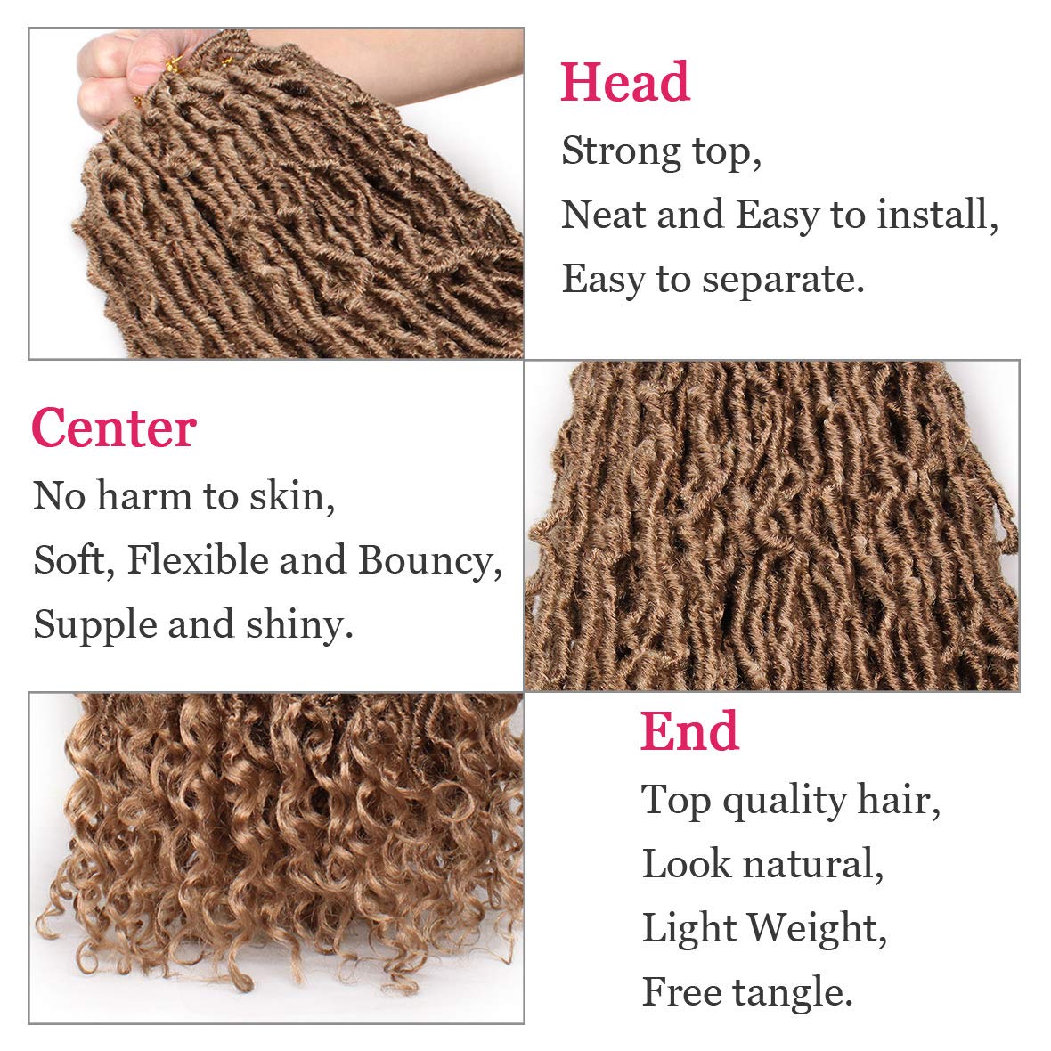 Leeven 24 Inch Pre-looped Goddess Locs Crochet Hair 7 Packs Brown Curly Wavy New Faux Locs Twist Braiding Hair Long Synthetic Soft Locs Crochet Braids Hair With Curls At The Ends 12 Strands/Pack (27#)