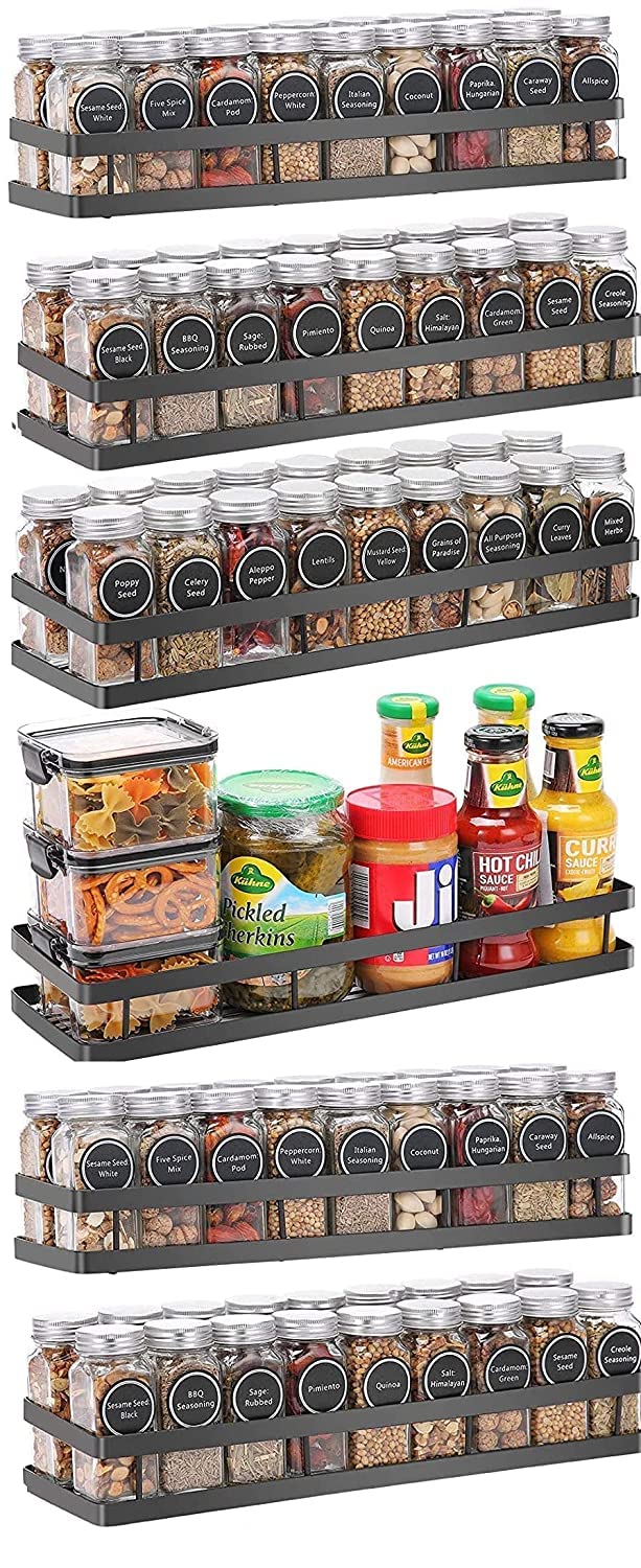 Craft Mshopr Wall Mounted Iron Spice Rack Organiser Pack,Hanging Seasoning Spice Rack Shelf Holder Storage for Kitchen Cabinet - Black-16 Inches (Pack-6), Tiered Shelf (B0BQGJSZ37) Amazon Price History, Amazon Price Tracker