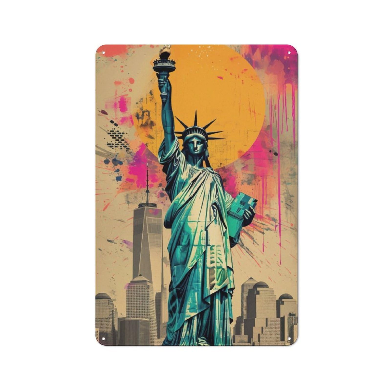 Junmoney Statue Of Liberty Vintage Vintage Tin Sign 30X20cm With For Home Office Or Studio, For Home Office Decor Fans Refreshing A Room In Autumn