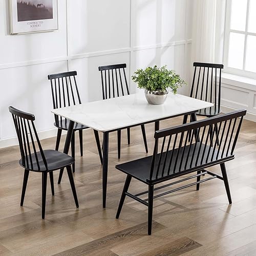 Miniatura 26 de DUHOME Juego de 2 sillas de comedor de madera, husillo blanco, lado de cocina, estilo granja, color blanco 2-Blanco,Negro