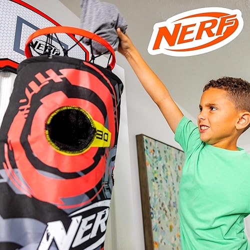 Miniatura 2 de NERF Cesta de aro de baloncesto – Cesta para ropa sucia sobre la puerta + objetivo de disparo – Mini canasta de aro + juego de baloncesto