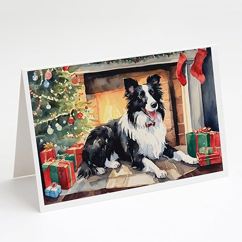 Caroline's Treasures DAC1271GCA7P Border Collie - Tarjetas de felicitación y sobres de Navidad, paquete de 8 tarjetas en blanco con sobres, tamaño