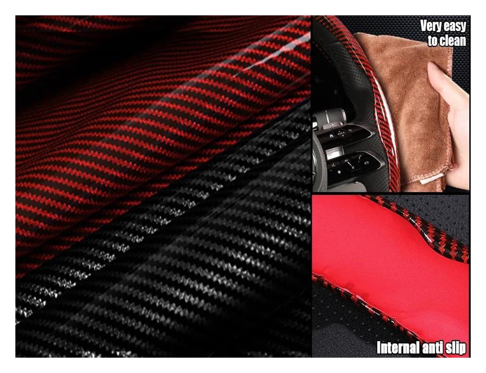 Coprivolante Auto Coprivolante Per Auto Universale | Accessori per lo styling dell'auto segmentati con copertura protettiva antiscivolo in fibra di carbonio 38 cm(3PCS Black)