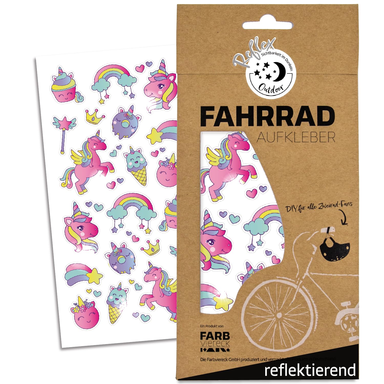 Farbviereck Colourful Unicorn Sticker Reflective Weatherproof For Bicycle, Scooter, Pram, Helmet, Unicorn Sticker As Bicycle Sticker, Unicorns R0011
