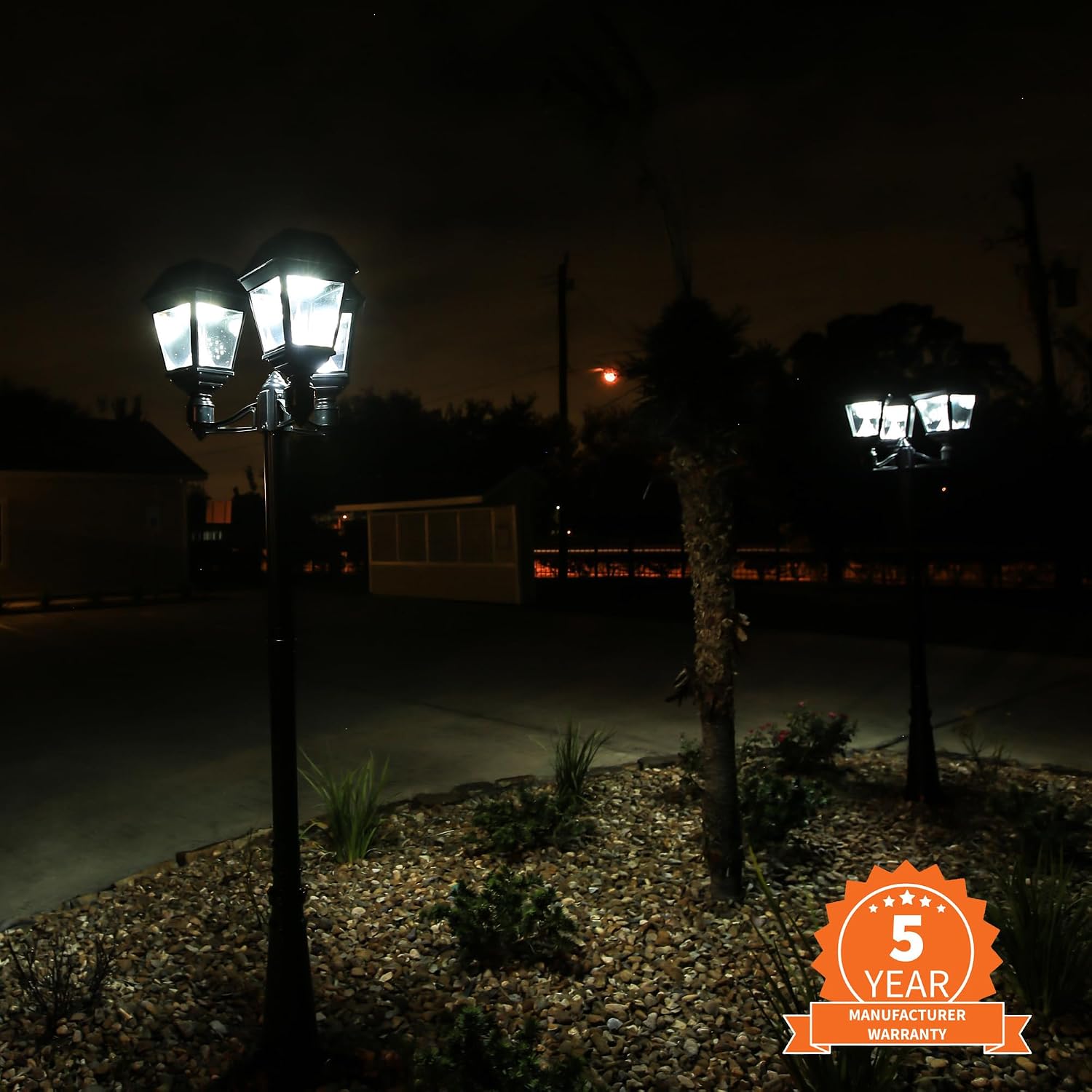 Gama Sonic Imperial III Solar Post Light, Cast Aluminum and Beveled Lens, Outdoor Triple Solar Lamp, 900 Lumens Output, Dual Warm/Bright Color, 3" Fitter, Black, 97KF30