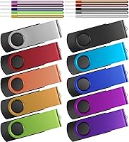 Kepmem 32GB USB Flash Drive 10-Pack USB 2.0 Swivel Metal Thumb Drives with Lanyards - Bulk Colorful Pendrives for Data Storage