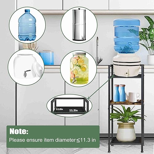 Miniatura 2 de Soporte dispensador de agua de 5 galones, soporte para jarra de agua de metal negro con madera de 3 niveles de 32 pulgadas, soporte para botella de