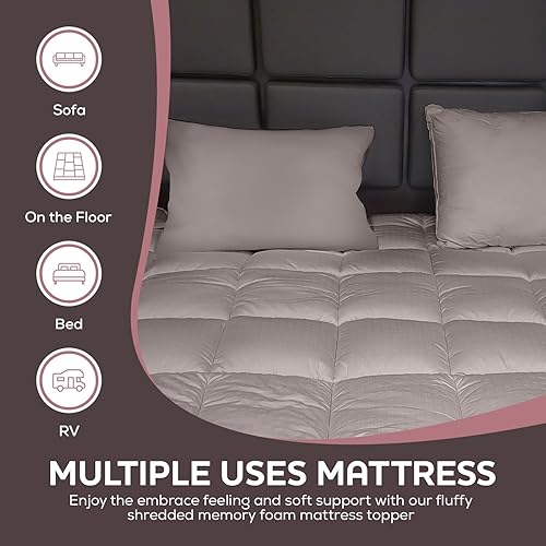 Miniatura 4 de Circles Home - Cubrecolchón de futón tamaño matrimonial, 100% algodón con relleno alternativo de felpa, suave, cómodo y libre de alergias. Color