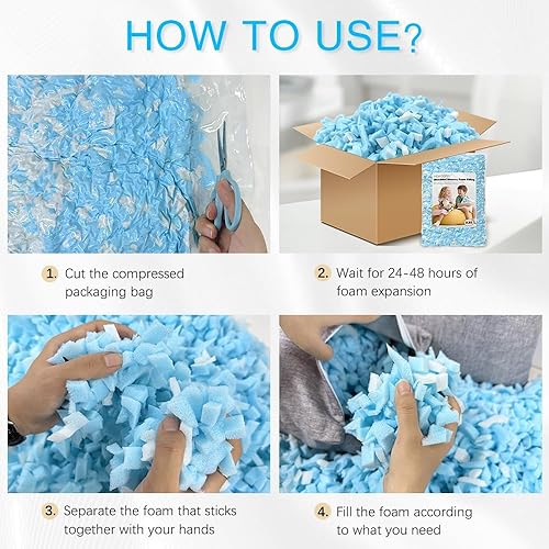 Miniatura 7 de Hem Dgpsy Relleno de espuma viscoelástica triturada relleno de puf suave de alta calidad, relleno de almohada azul y blanco de 5 libras para cojín