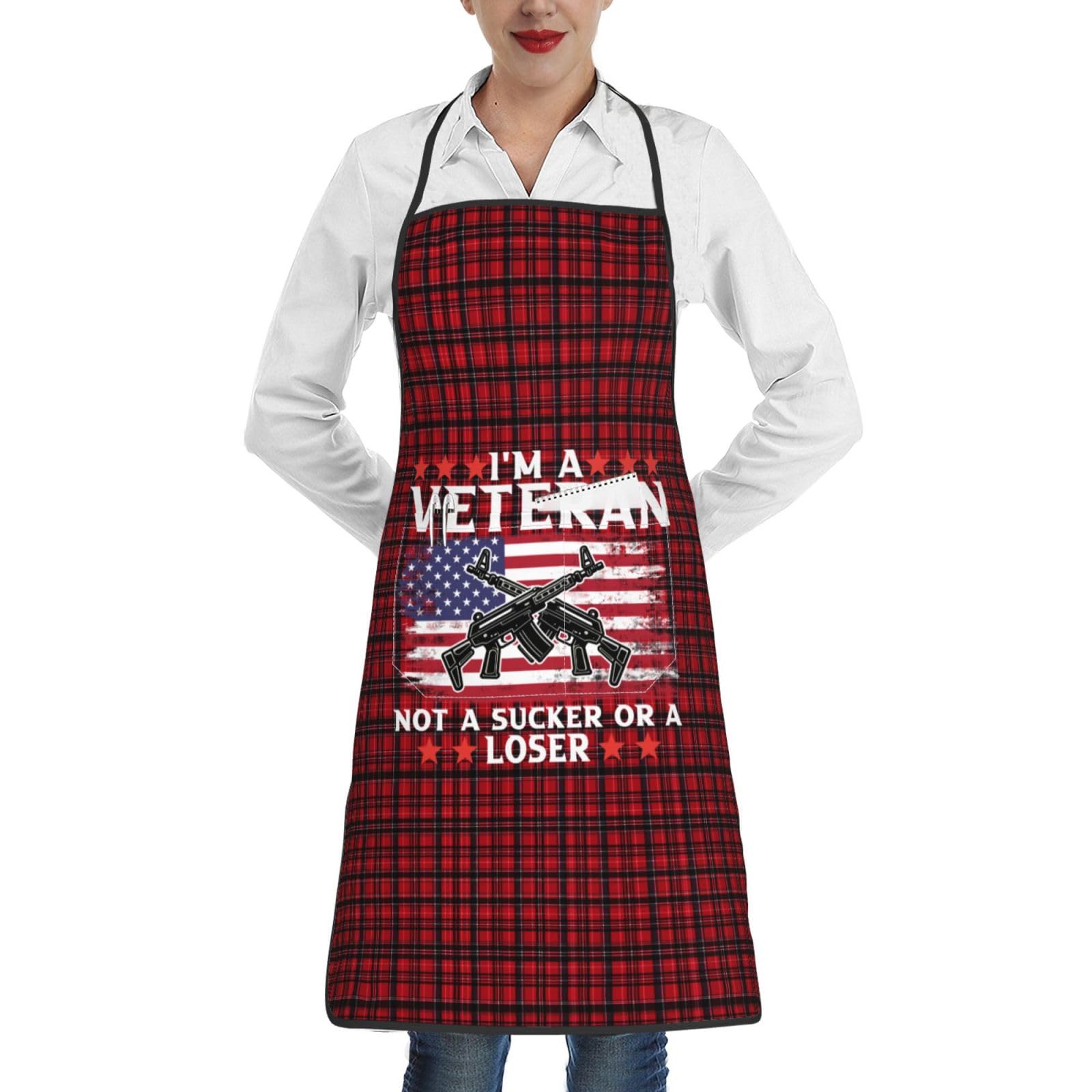 nopicsn I'm Veteran Not A Sucker Or A Loser Apron for cooking with Pockets Women Men Kitchen Chef Funny Aprons