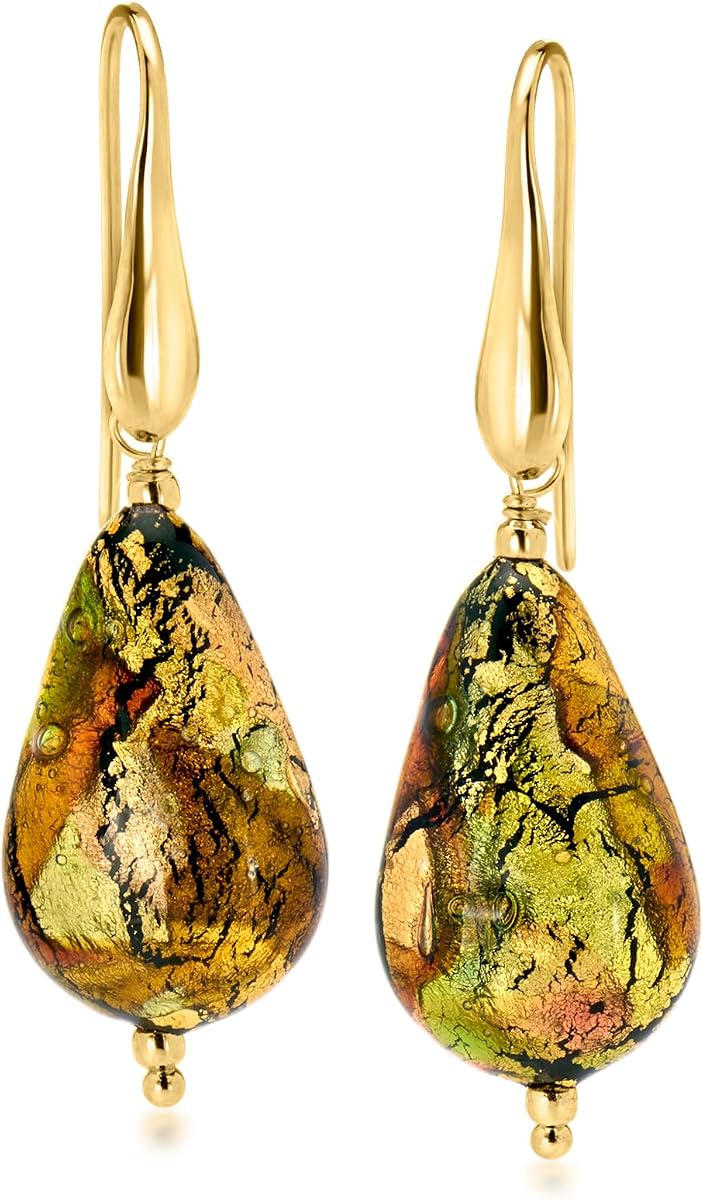 Ross-Simons Italian Multicolored Murano Glass Drop Earrings in 18kt Gold Over Sterling