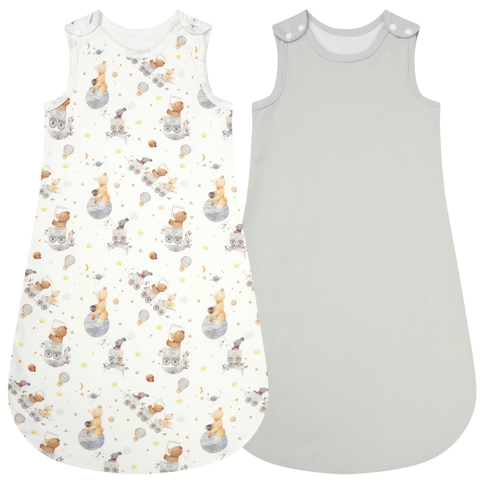 WYTbaby Gigoteuse Bébé 1 Tog, 100% Coton, Gigoteuse à Pied avec Boutons Pression et Fermeture Éclair sur le Côté, Gigoteuse avec Jambes pour toute l'année 2 Pack pour Filles Garçons