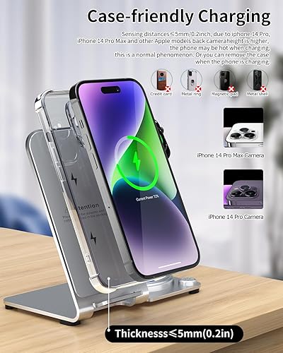 Vista 7 de Wireless Charger, Aluminum Alloy 3 in 1 Wireless Charging Station for Apple iPhone/iWatch/Airpods,iPhone15 14,13,12,11