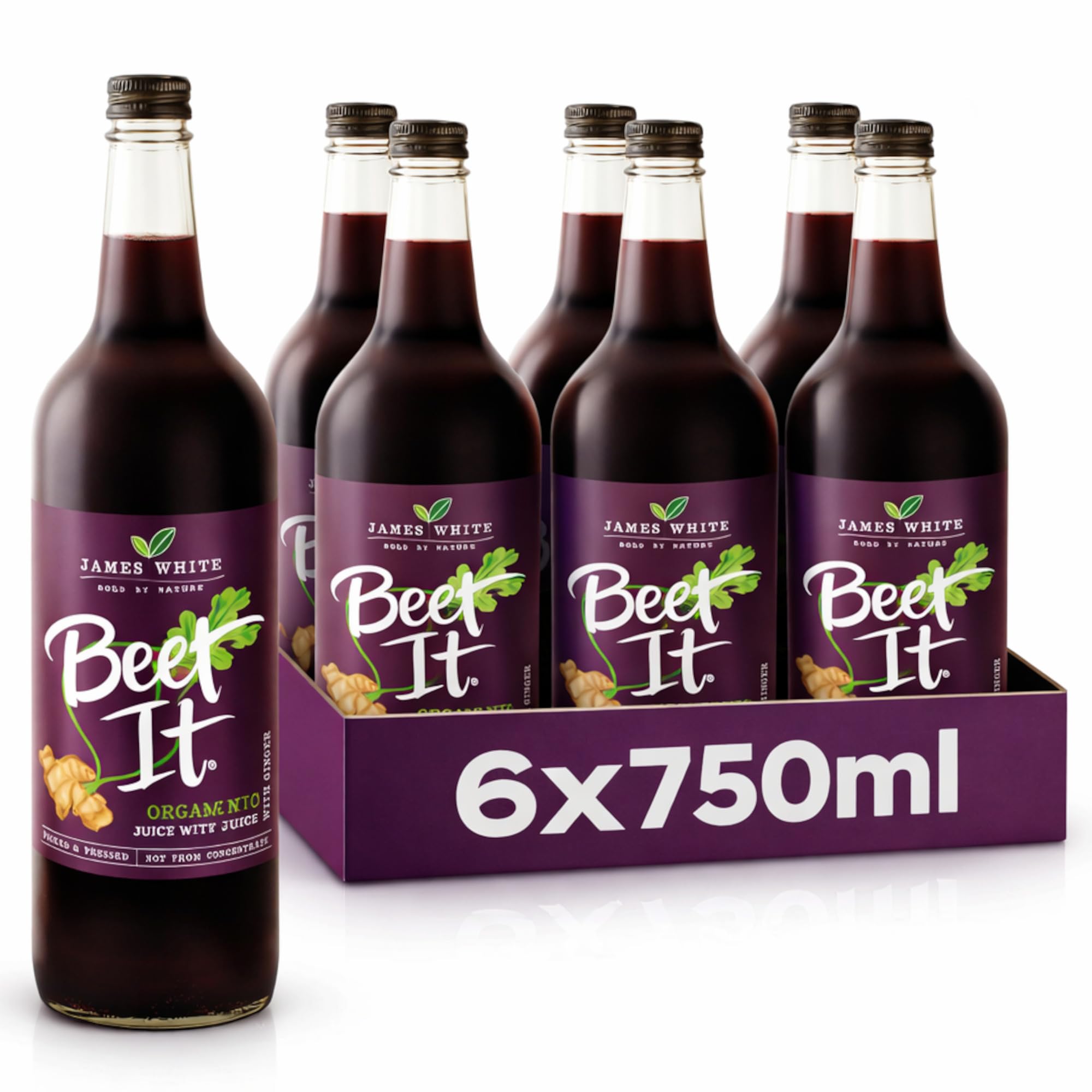 Beet It Organic Beetroot Juice with Ginger 750ml Bottles - Vegan - Picked and Pressed - No Added Sugar (Pack of 6)