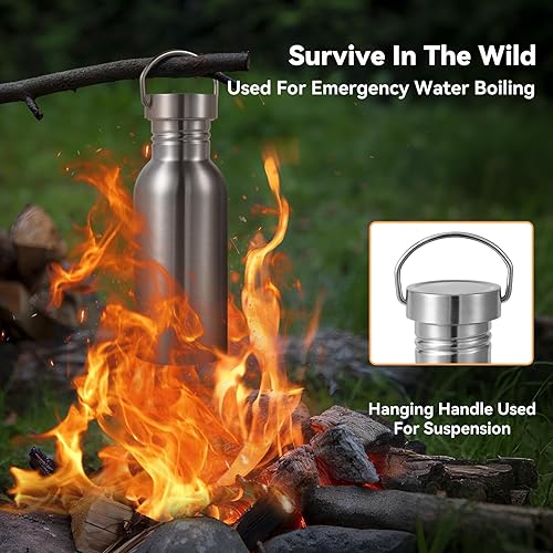 Miniatura 4 de Volhoply Botella de agua de 20 onzas sin aislamiento, de una sola pared, botellas de agua reutilizables de acero inoxidable con asa, sin BPA y sin