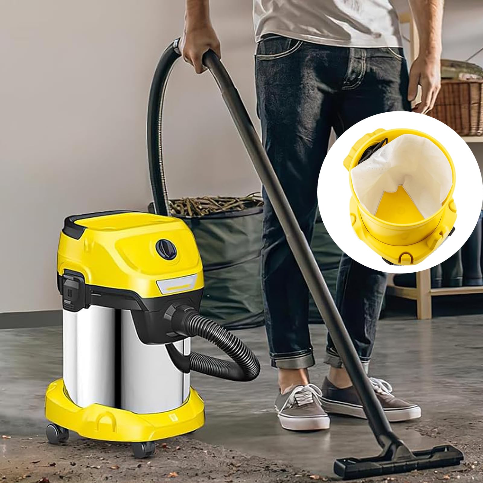 Lot de 5 Sac Aspirateur pour Karcher WD4 WD5 WD6 MV4 MV5 MV6 KFI 487, Remplace Piece 2.863-314.0 et 6.959-130.0 (5 sac Aspirateur+1 Paire de Pinceaux)