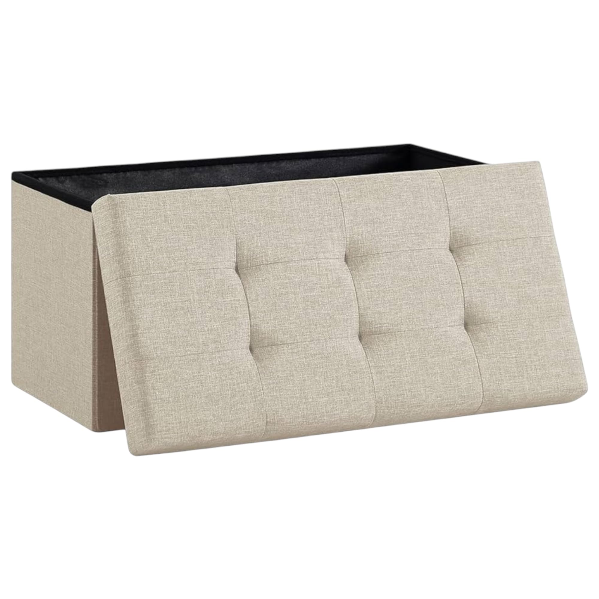 Puff Almacenaje Plegable Mikomika, Baúl de Almacenaje Multifuncional, Taburete Reposapiés, Banco de Cubo Soporta hasta 300 kg, para Sala de Estar, Dormitorio y Entrada - 76 x 38 x 38 cm (Beige)