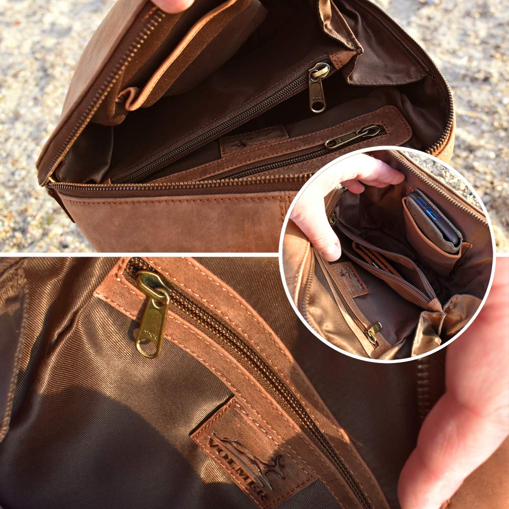 Fa.Volmer® Borsa in pelle di bufalo in 100% vera pelle di bufalo, stile vintage I per uomo e donna I per viaggi in città, ca. 31 x 31 x 6 cm