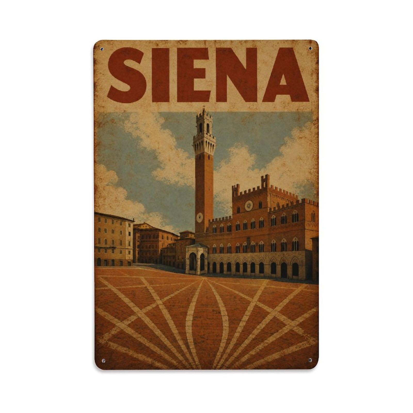Huiyhb 8X12inch(20X30cm) Vintage Travel Siena Piazza Campo Shell Square Italy Metal Tin Sign